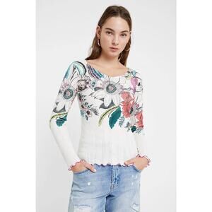 DESINGUAL Women's Ribbed Floral Top Size M